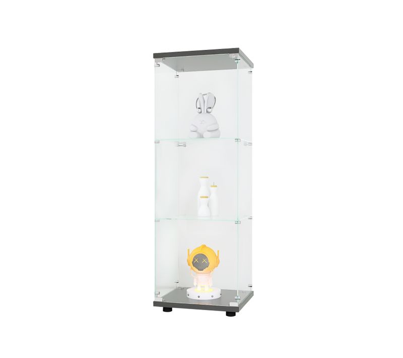 Vitrine En Verre Avec 3 Étagères 127 X 45 X 14 Cm Vitrine En Verre Debout, Vitrine Pour Salon, Noir