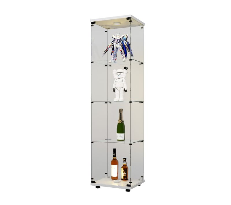 Vitrine En Verre 4 Couches Avec LED , Vitrine En Verre Pour Salon , Vitrine De Collection , Blanc