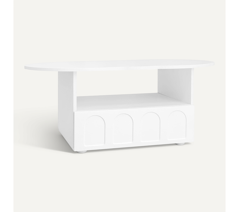 Table De Salon Avec Tiroirs Et Compartiments De Rangement, En Forme De Nuage, Blanche