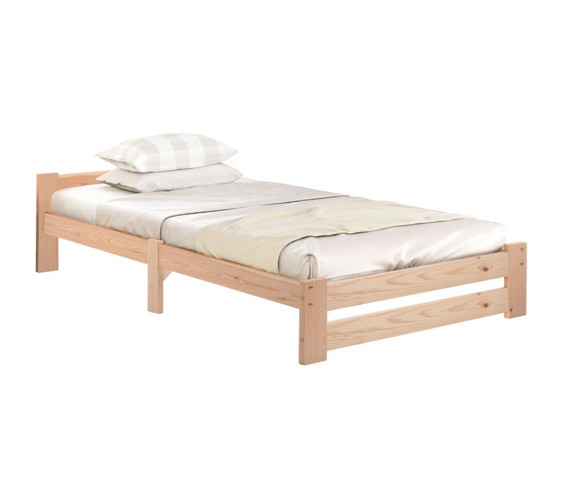Lit 90x200 Cm En Bois Massif Massif Naturel Avec Sommier à Lattes, Bois