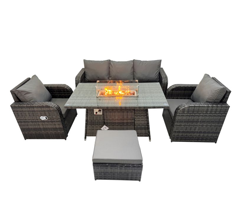 Salon De Jardin Exterieur Table De Foyer à Gaz Avec Canapé Lounge Tabouret