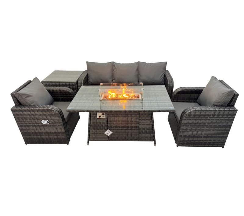 Salon De Jardin Exterieur Table De Foyer à Gaz Avec Canapé Lounge Table D'appoint