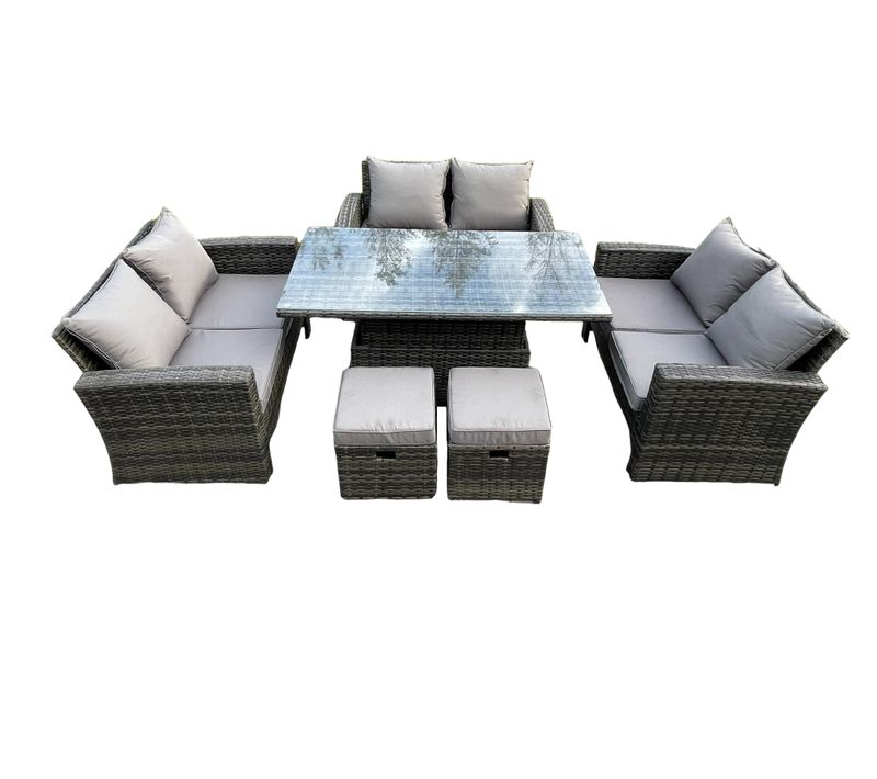 Salon De Jardin En Rotin Table Élévatrice Set Ave Canapé Deux Places