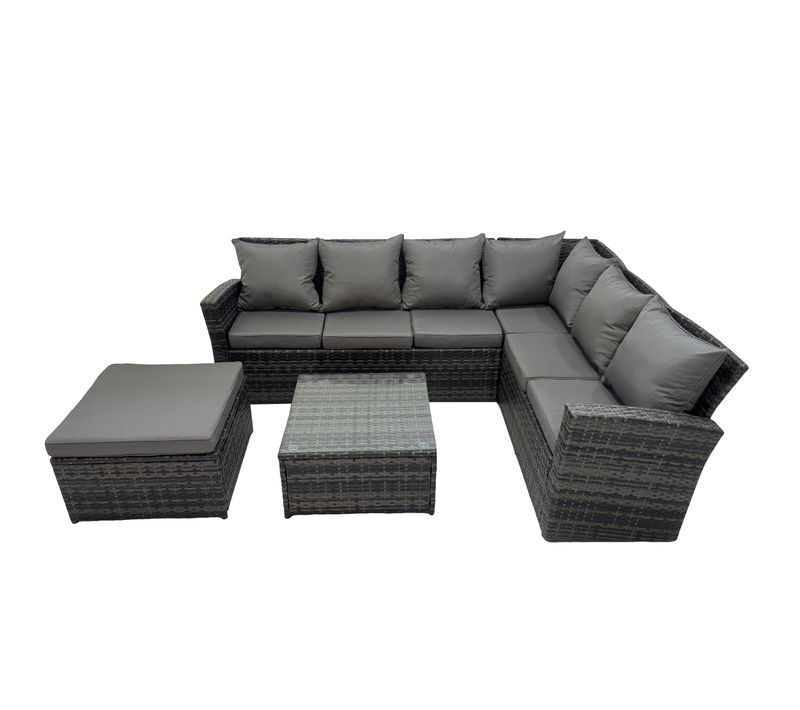 Salon De Jardin Avec Table Basse Carrée Grand Tabouret 7 Places Gris Foncé Mixte