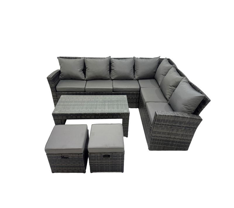 8 Places Ensemble De Meubles De Jardin En Rotin Avec 2 Petits Tabourets Gris Foncé Mixte