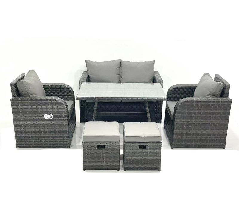 Ensemble De Meubles De Jardin En Polyrotin Rattan Canapé Avec  2 Petit Pouf Gris Foncé Mixte