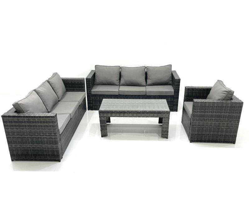 7 Places Salon De Jardin Ensemble De Canapés En Rotin Avec Table Basse Fauteuil Gris Foncé Mixte