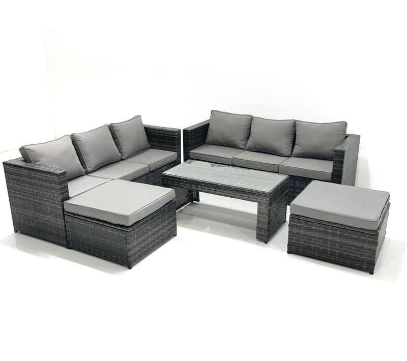 Salon De Jardin Extérieur Avec Table Basse Carrée 2 Grand Tabourets Gris Foncé Mixte