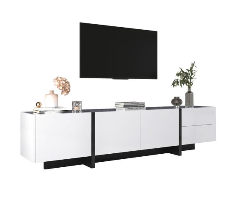 Meuble TV - Schrank Panel Avec Pieds Blocs De Couleur Noir Et Blanc Laqués