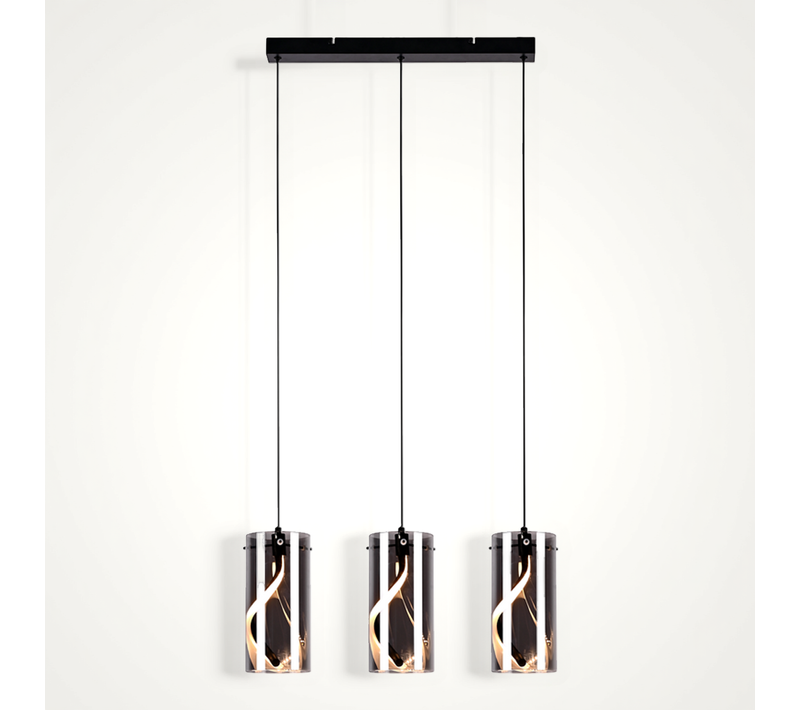 Suspension LED Vintage 3 Lumières - Verre Gris Fumé 23w 3000k, Rétro, Réglable