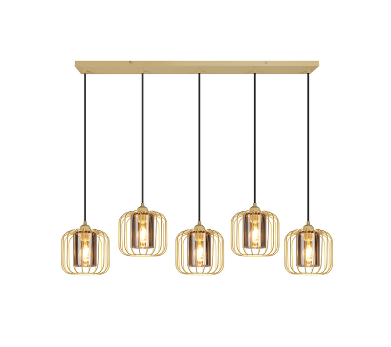 Suspension Vintage 5 Lumières, Lustre Verre Et Métal, Rétro E27 Réglable En Hauteur(sans Ampoules)