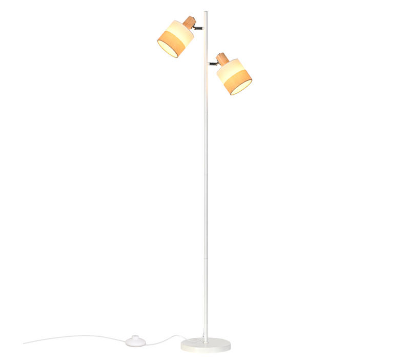 Lampadaire Vintage 2 Ampoules E14, Abat-jour Tissu, Rotatif, Interrupteur à Pied (sans Ampoules)