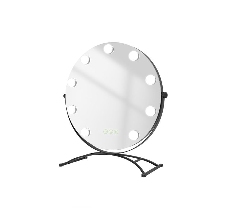 Miroir Maquillage Hollywood Rond 9 LED Dimmable Rotatif Lumineux Réglable Noir 47 x 40 cm