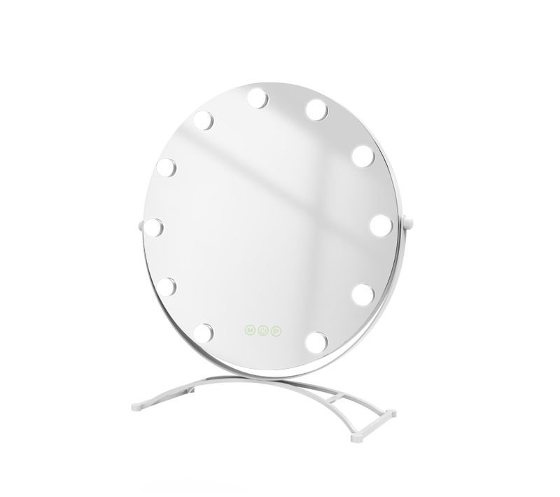 Miroir Maquillage Hollywood Rond 9 LED Dimmable Rotatif Lumineux Réglable Blanc 58 x 50 cm