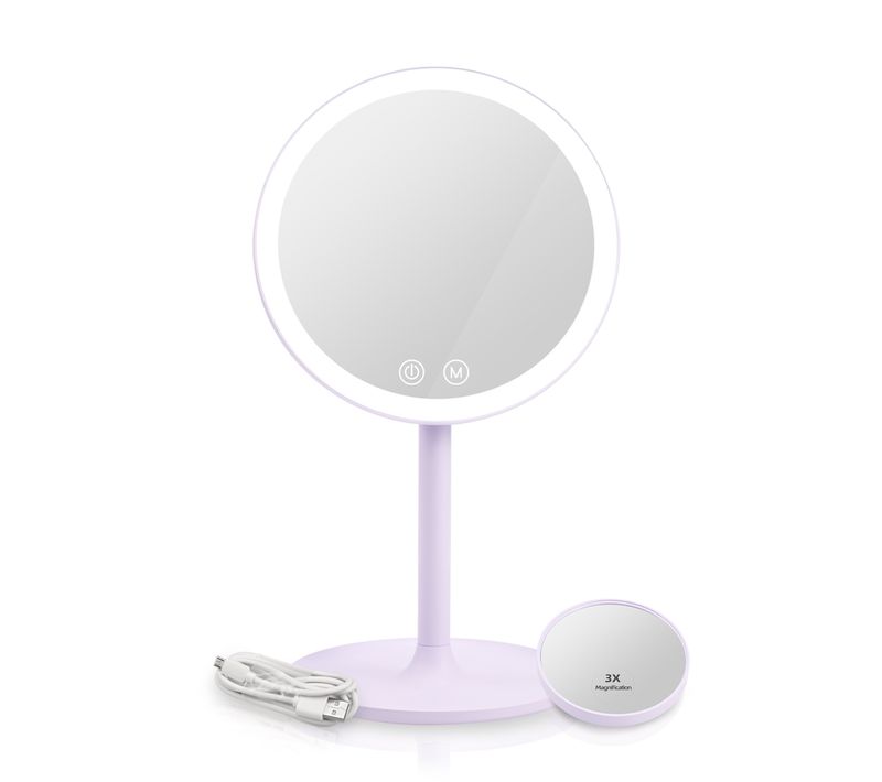 Miroir Maquillage LED Dimmable Tactile Grossissement 1x 3x Lumière Réglable Rechargeable Violet