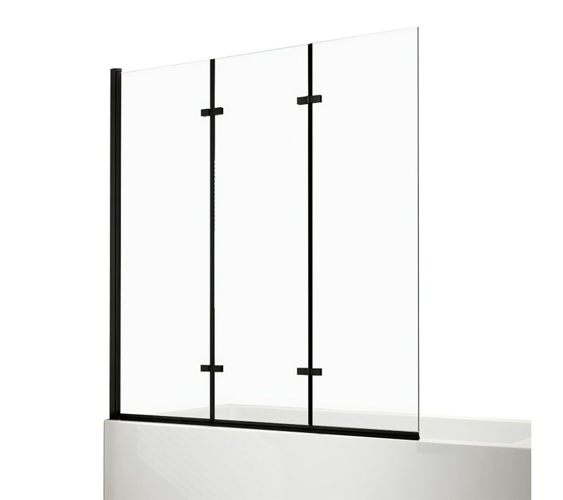 Pare-baignoire Pliable 3 Volets Verre De Sécurité 6 Mm Revêtement Nano Noir L.120xh.140 Cm