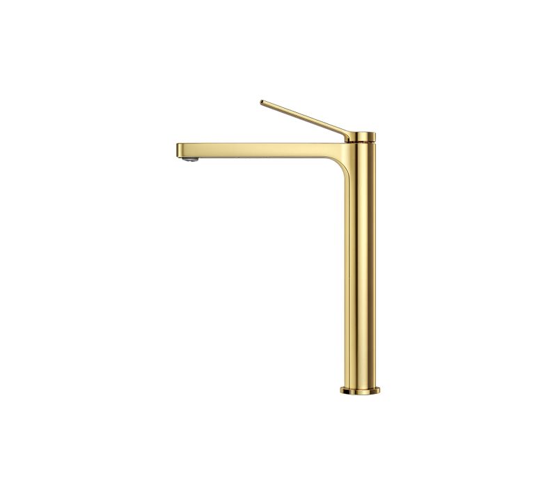 Mitigeur De Lavabo Haut Salle De Bain Or Champagne Cartouche Céramique Laiton H.33,5 X L.23,3 Cm