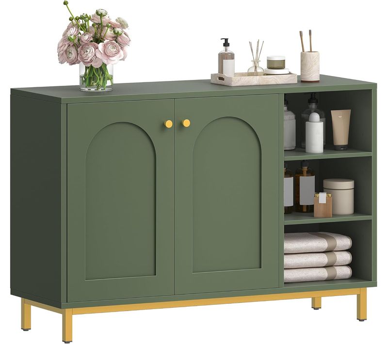 Meuble De Salle De Bain, Compartiment Ouvert, Meuble Bas Rangement, Salle De Bains, Vert Forêt