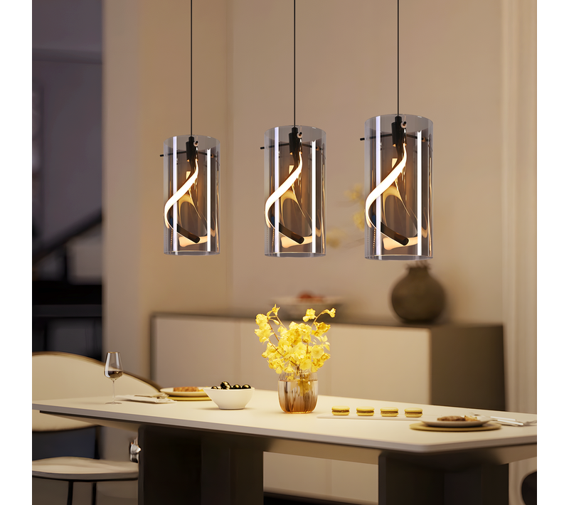 Suspension LED 3 Flammes 33w Gris Hauteur Réglable Pour Salon