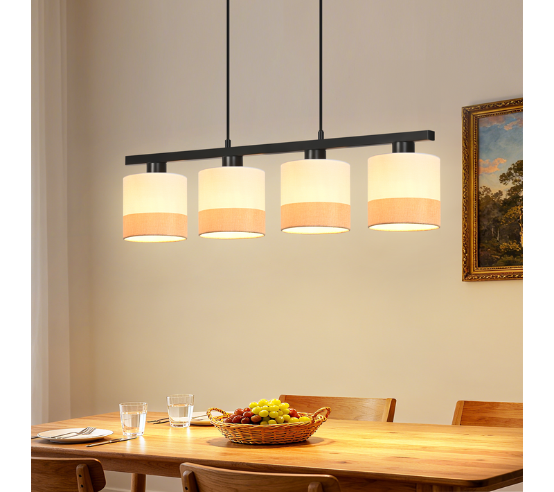 Suspension 4 Flammes E27 Blanc Vintage Hauteur Réglable Sans Ampoule