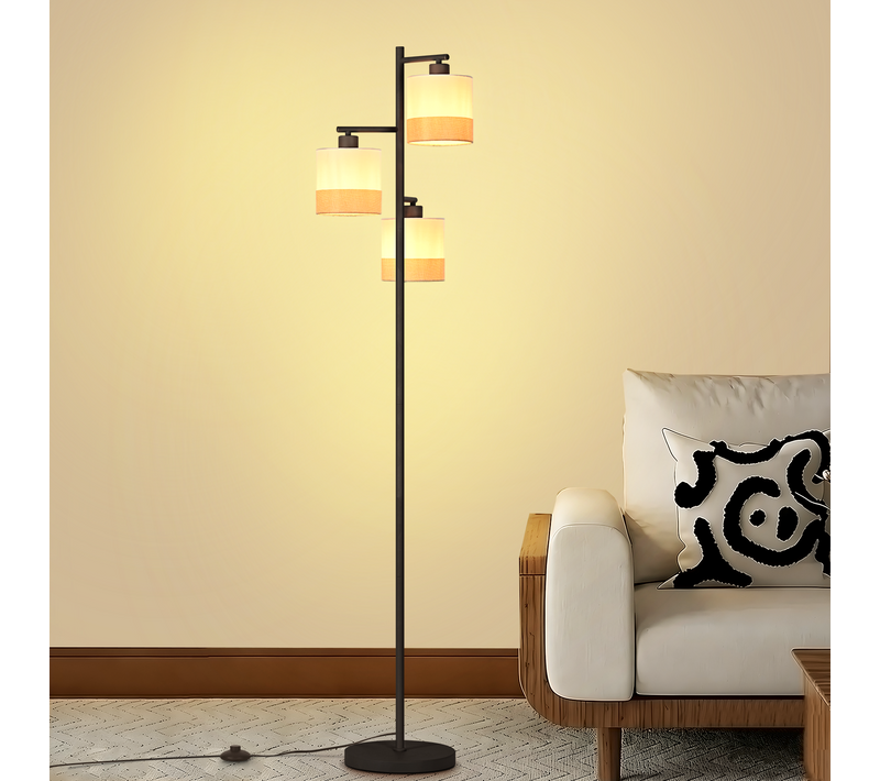 Lampadaire Salon 3 Luminaires Vintage H.158cm E27 Lampadaire avec Interrupteur à Pied Pour Chambre