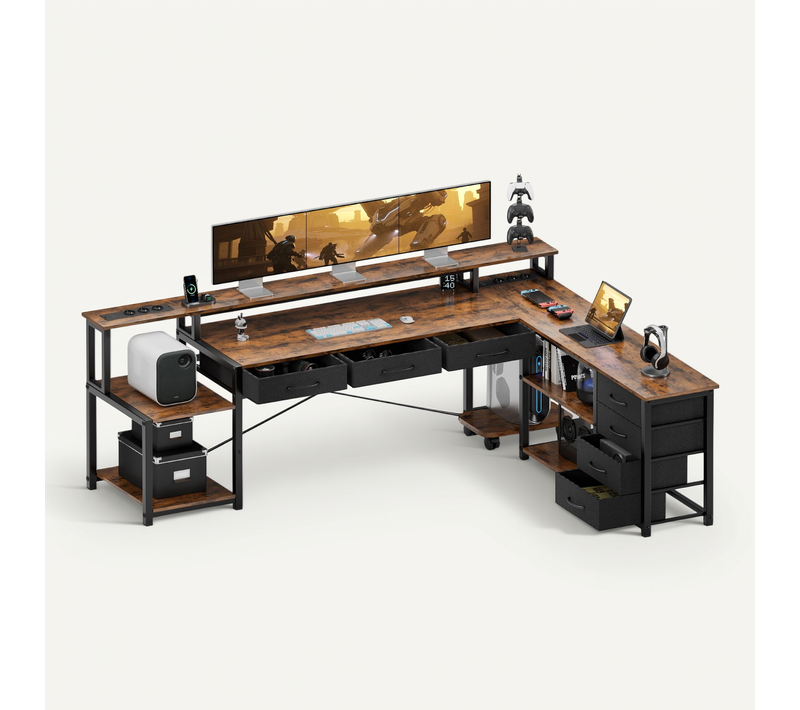 Bureau D'angle Professionnel Avec Prises Intégrées et LED Rgb