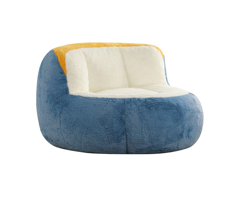 Pouf Géant En Fourrure Synthétique, Mousse Déchiquetée, Sans Montage, Bleu, Blanc Et Jaune