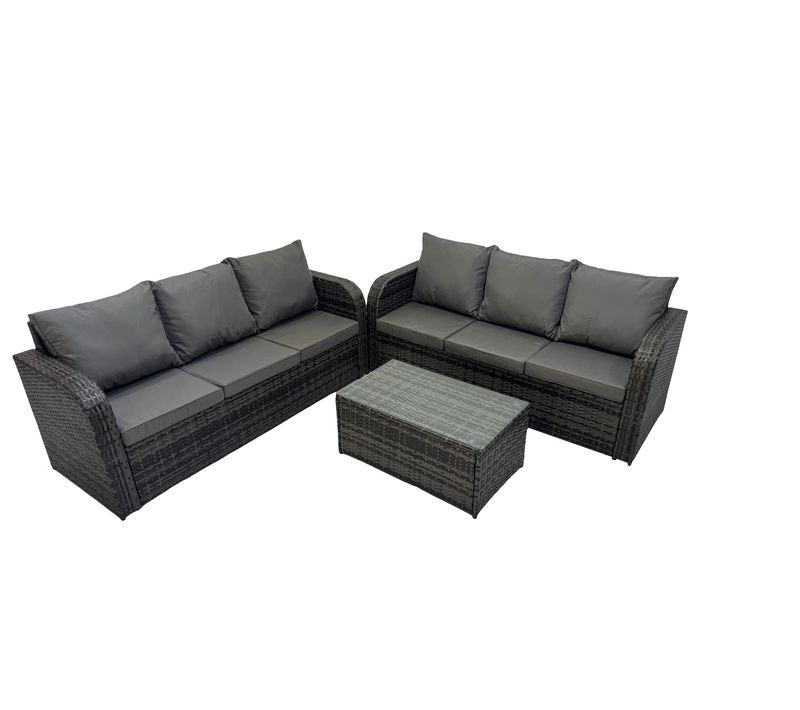 Ensemble De Meubles De Jardin En Polyrotin 6 Places Avec Table Basse Rectangulaire Canapé 3 Places