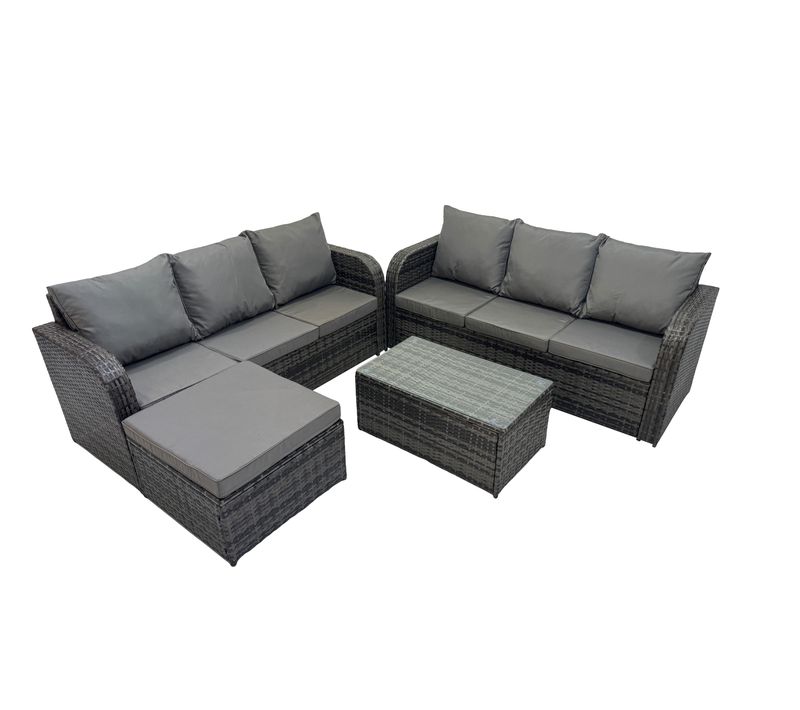 Ensemble De Meubles De Jardin En Polyrotin 7 Places Avec Table Basse Rectangulaire Canapé 3 Places