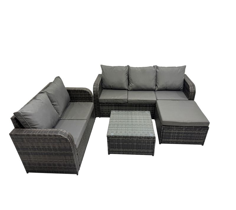 Salon De Jardin 6 Places Ensemble De Canapés En Rotin Table Basse Carrée Grand Tabouret