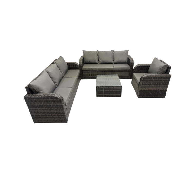 Salon De Jardin Exterieur Avec Canapés Table Basse Carrée Chaise Inclinable Gris Foncé Mixte