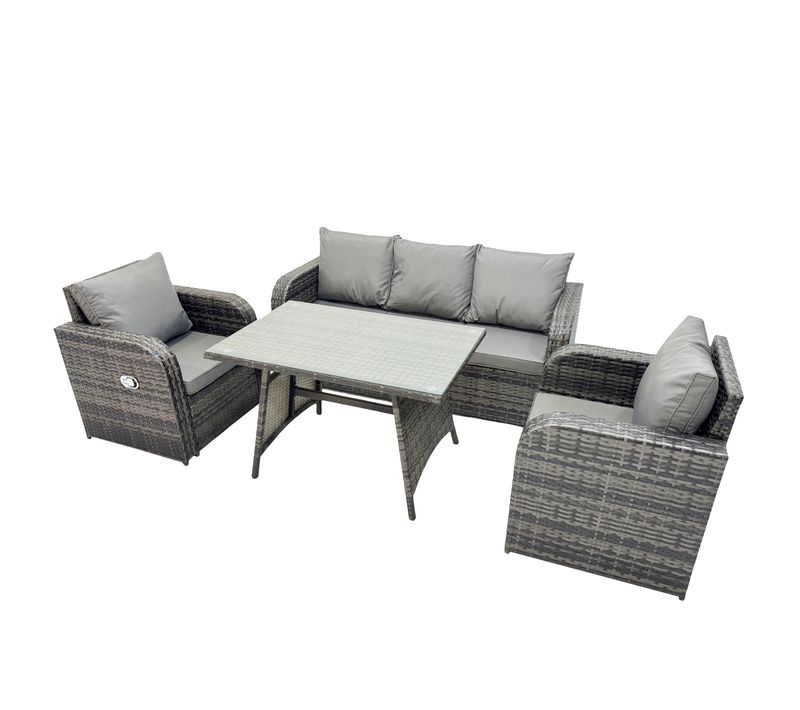 Ensemble De Meubles De Jardin Avec Table à Manger Rectangulaire Chaise Inclinable Canapé 3 Places