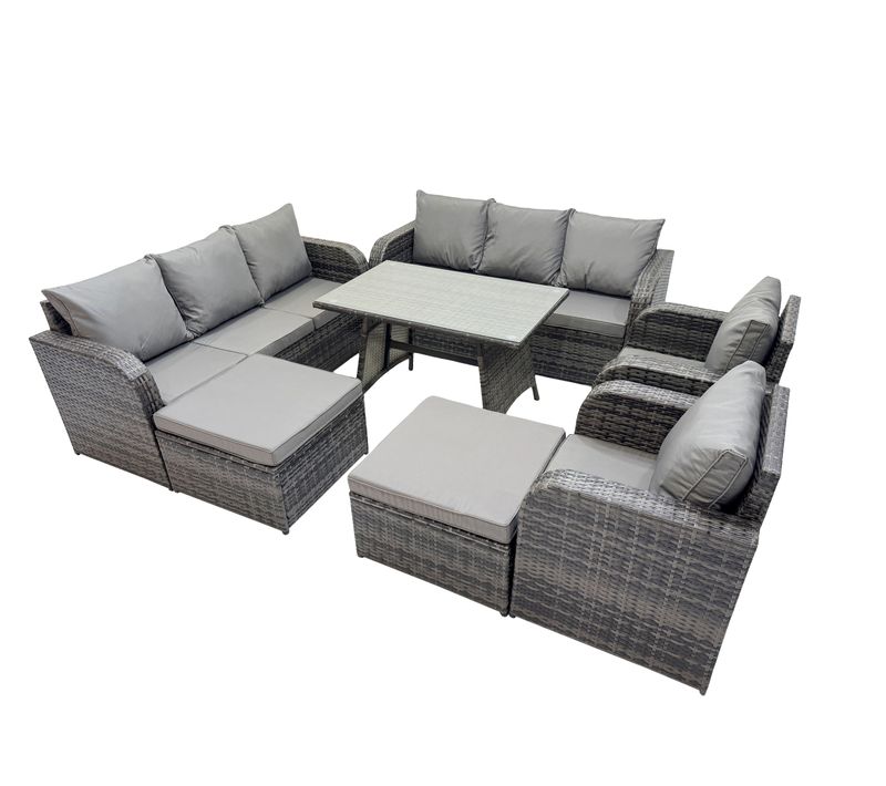 Salon De Jardin Exterieur 10 Places Table à Manger Rectangulaire 2 Grand Tabourets Gris Foncé Mixte