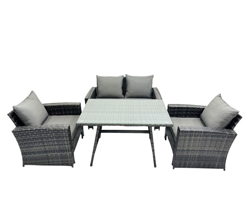 Ensemble De Canapé En Rotin Extérieur Avec Table à Manger Gris Foncé Mixte