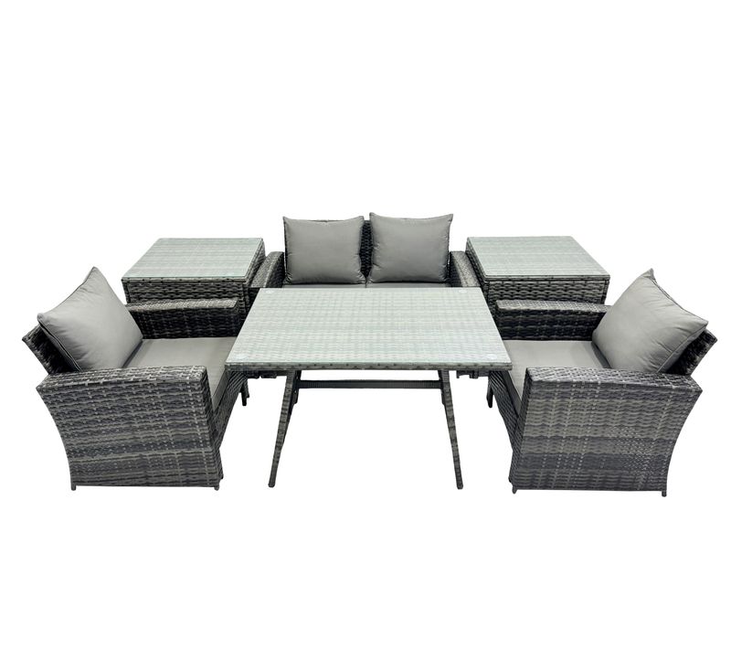 Ensemble De Canapé En Rotin Extérieur Avec Table à Manger 2 Tables D'appoint Gris Foncé Mixte