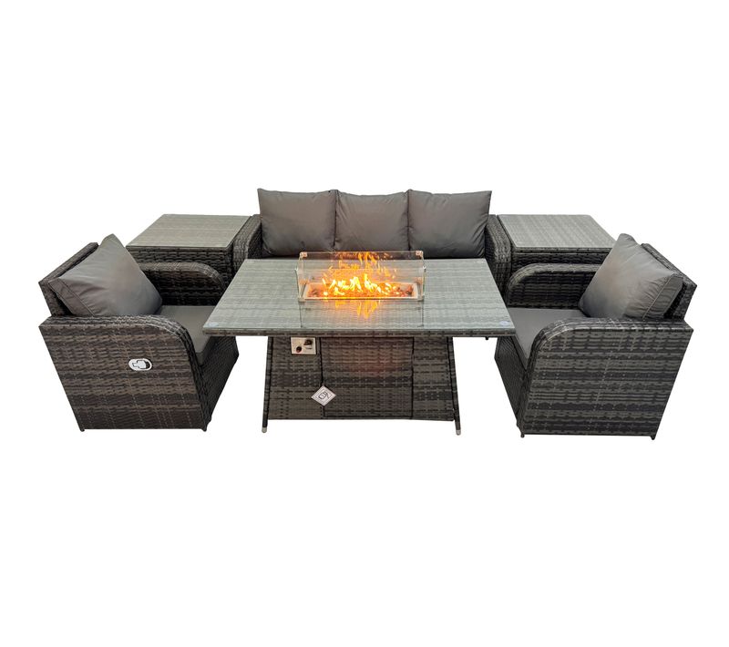 Salon De Jardin Exterieur Table De Foyer à Gaz Avec Canapé Lounge 2 Tables D'appoint