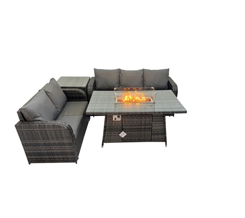 Salon De Jardin Exterieur Table De Foyer à Gaz Et Canapé Avec Grand Tabouret