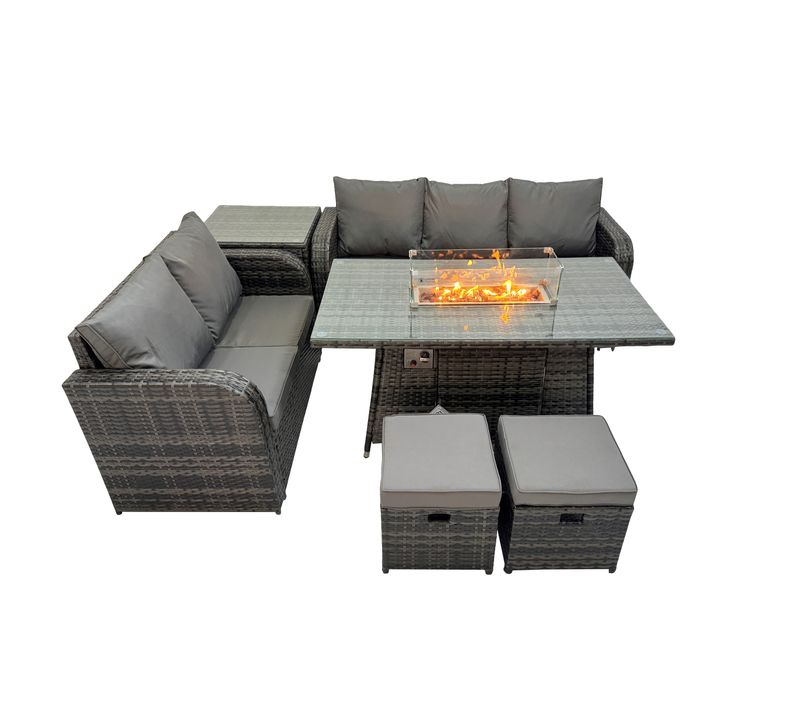 Salon De Jardin Exterieur Table De Foyer à Gaz Et Canapé Avec Table D'appoint 2 Petits Tabourets