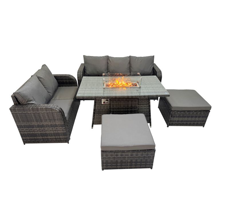 Salon De Jardin Exterieur Table De Foyer à Gaz Et Canapé Avec 2 Grand Tabourets