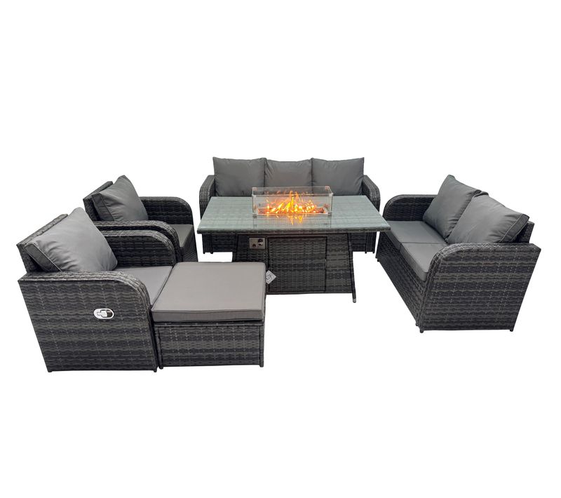 Salon De Jardin Exterieur Table De Foyer à Gaz Et Canapé Fauteuil Avec Grand Tabouret