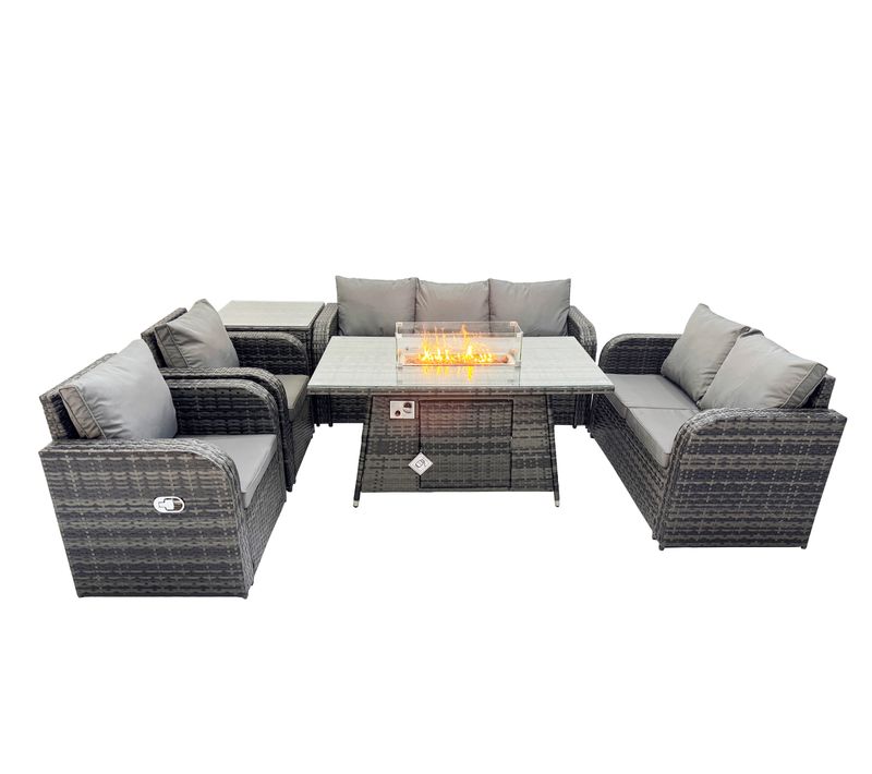 Salon De Jardin Exterieur Table De Foyer à Gaz Et Canapé Fauteuil Avec Table D'appoint 7 Places