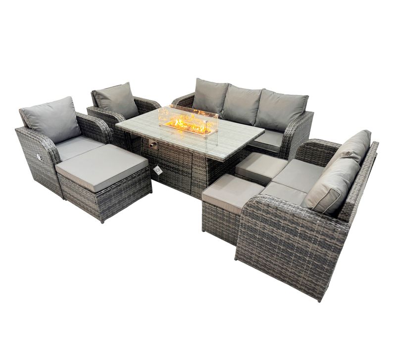 10 Places Salon De Jardin Exterieur Avec 3 Tabouret,table De Foyer à Gaz