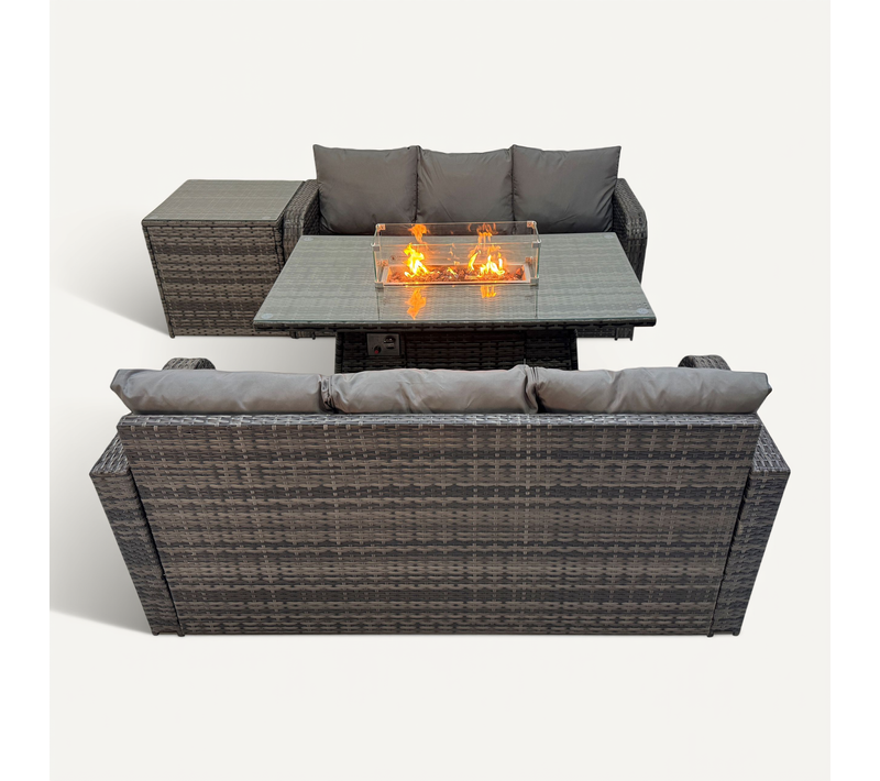 Salon De Jardin Avec Table De Foyer à Gaz 4 Pièces Gris Foncé Mixte