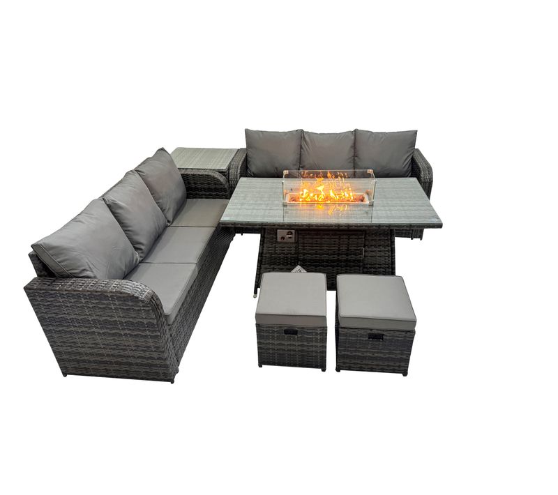 Salon De Jardin Avec Table De Foyer à Gaz 8 Places Gris Foncé Mixte
