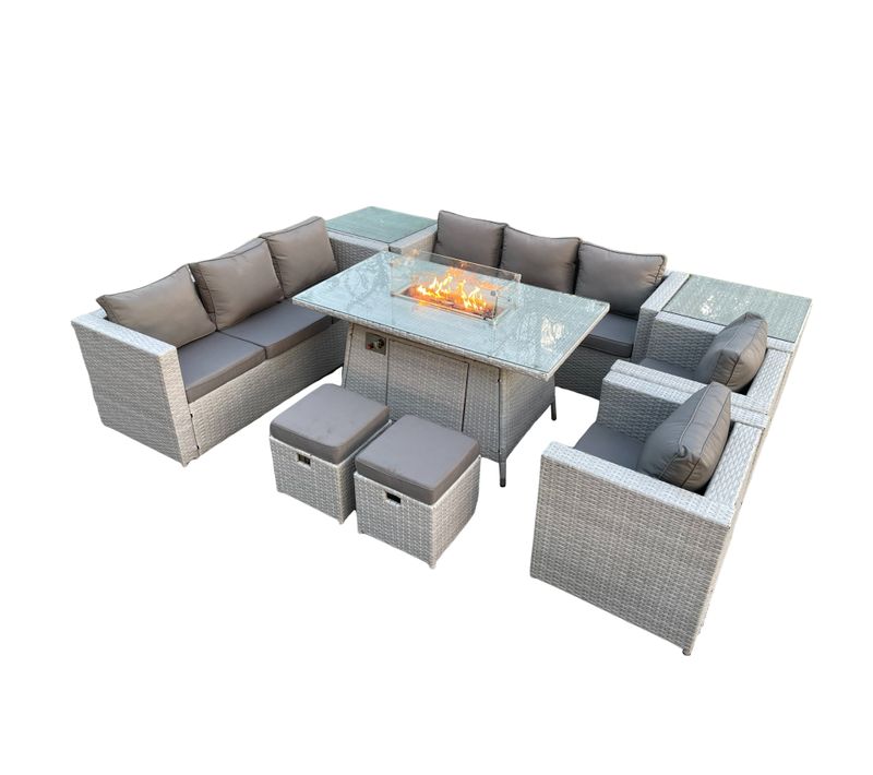 Salon De Jardin En Rotin Ensemble Table De Foyer à Gaz Canapé Tabourets