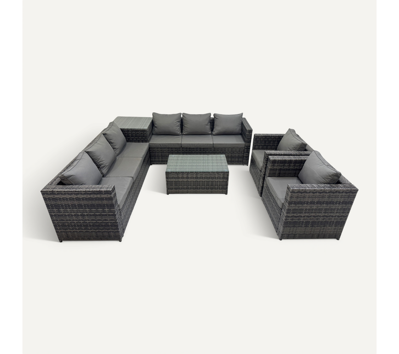 8 Places Salon De Jardin Lounge Fauteuil 2 Table Basse Gris Foncé Mixte