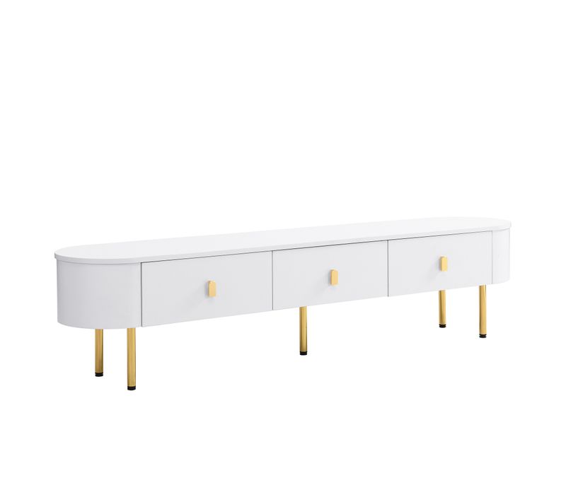 Meuble TV Moderne 174 Cm Avec 3 Tiroirs Et Finition Blanche et Dorée,blanc
