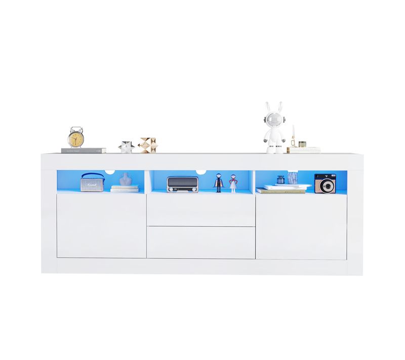 Meuble TV 160 cm Laqué Avec LED, Contrôle Via Application Mobile