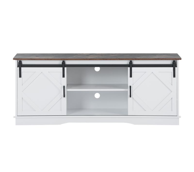 Grand Meuble TV 150 cm Rustique, Portes Coulissantes, Étagères Ajustables