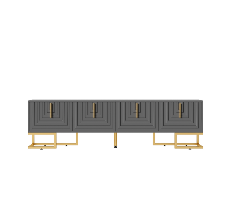 Meuble TV Moderne 170cm En Noir Et Gris Avec Pieds Dorés–design Élégant Et Grand Espace De Rangement